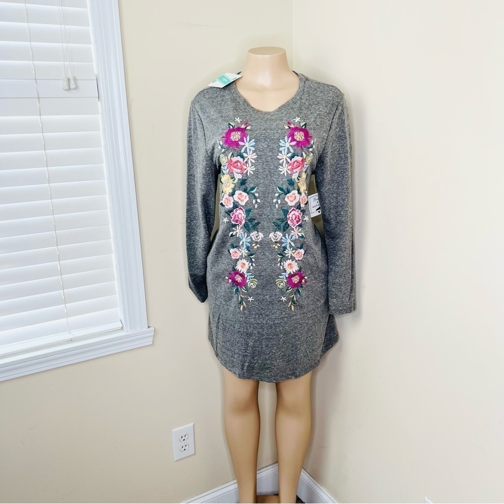 UMGEE Grey Long Sleeved Embroidered Pocket Dress